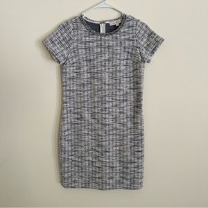 LOFT blue and white boucle shift dress